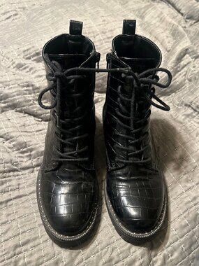 Croc print combat boots